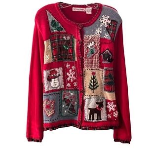 Victoria Jones Vintage multi-color button front plaid hem and sleeves cardigan